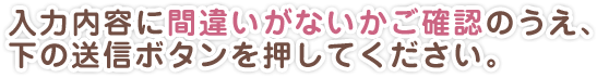 入力内容に間違いがないかご確認のうえ、下の送信ボタンを押してください。